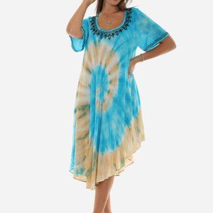Tie Dye Half Sleeve Scoop Neck Sundresses